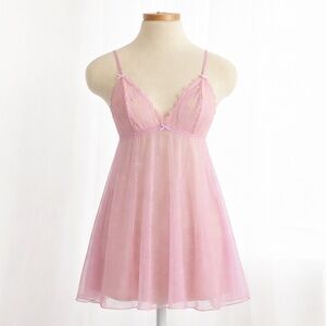 la Vie en Rose Pink Mesh Swiss Dot Babydoll Chemise Nightie S/P